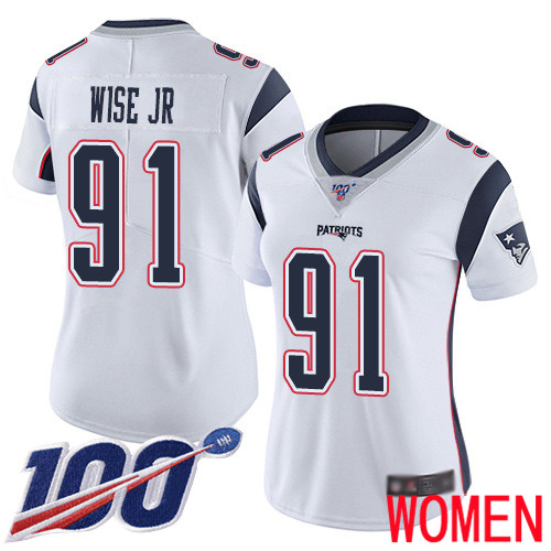 New England Patriots Football #91 100th Limited White Women Deatrich Wise Jr Road NFL Jersey